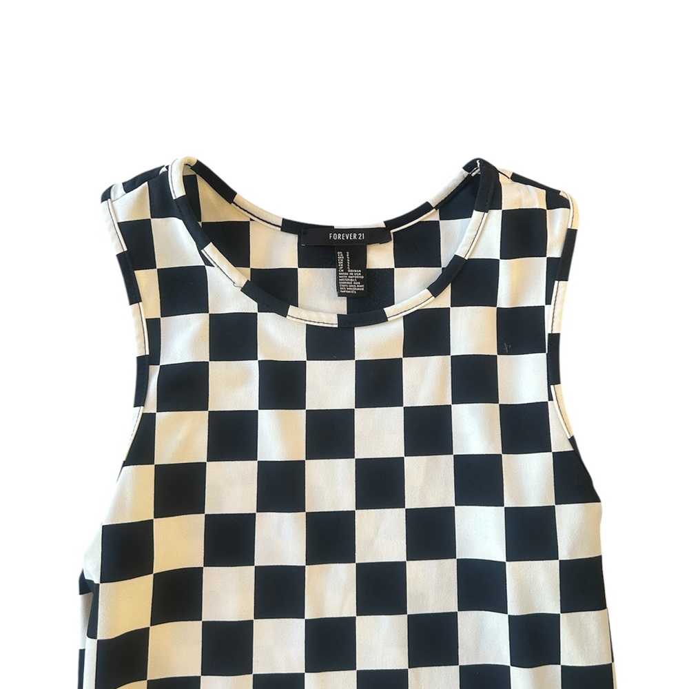 Black and White Checkered Sleeveless Midi Bodycon Dress - Picture 2 of 5